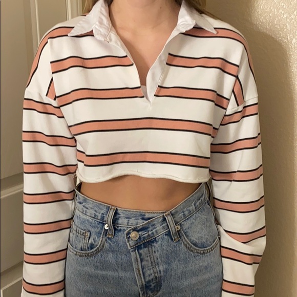 Striped polo cropped long sleeve - Picture 1 of 3